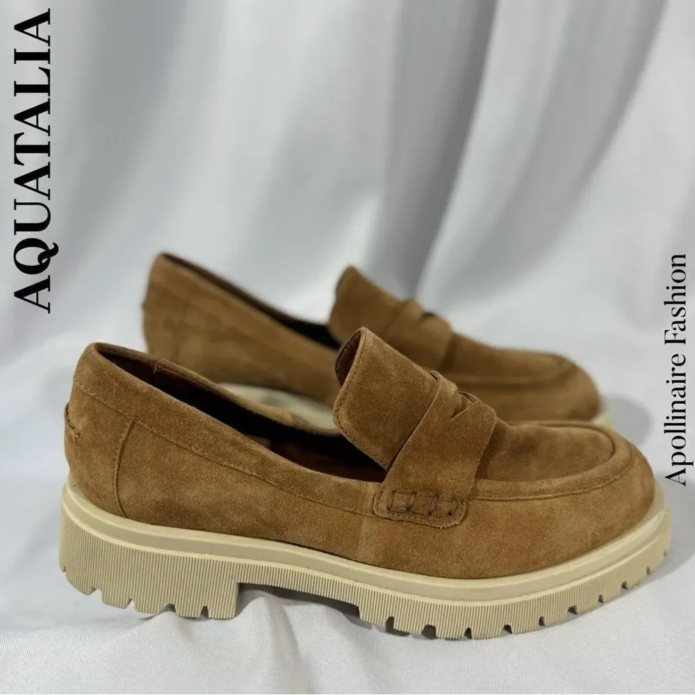 AQUATALIA ORINA PENNY LOAFERS IN TAN SIZE 11 NEW